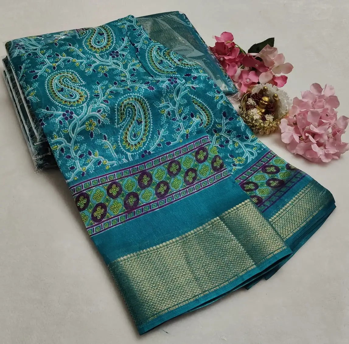 Paisley Jaal Floral Border Dolla Cotton Saree